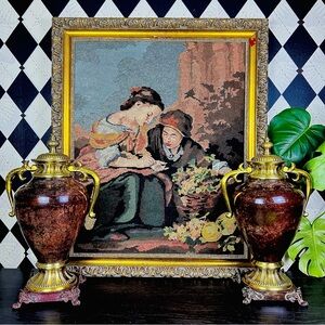 Neoclassical Gilt Metal Urn Pair Mid Century Modern Hollywood Regency Luxury